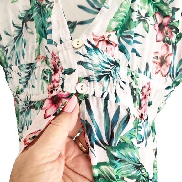 Fortune Swimwear Tropical Floral Cover Up Small Green Pink - Picture 3 of 8
